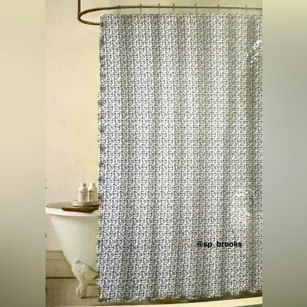 🎁MORRIS & Co. Shower Curtain - Cotton Gauze Rosehip Blue and White - 72”x72”